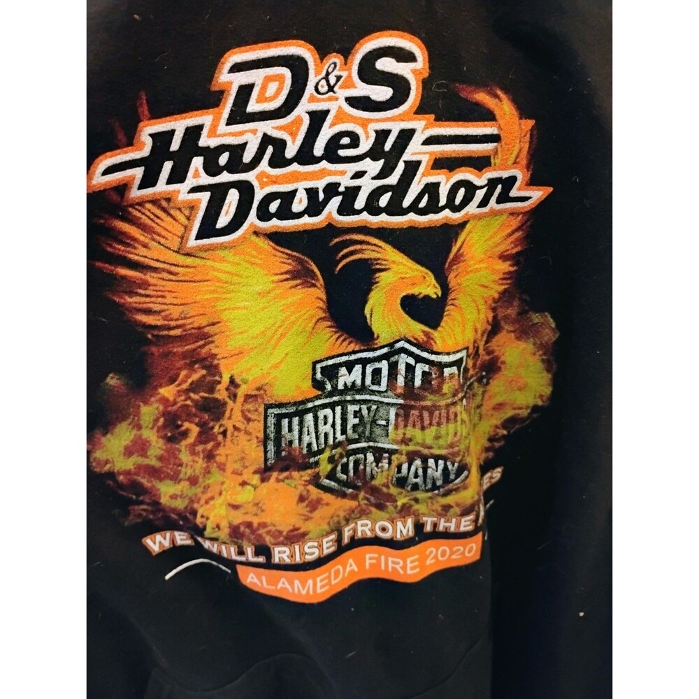 Harley Davidson Almeda Fire Hoodie Mens 2XL Black Phoenix Graphic Trekker Design